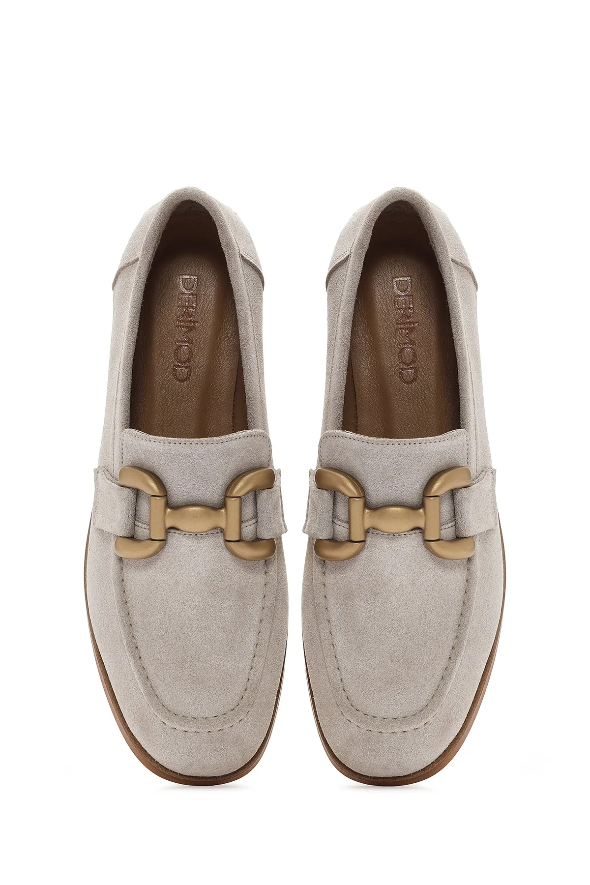 Kadın Bej Süet Deri Maskülen Loafer
