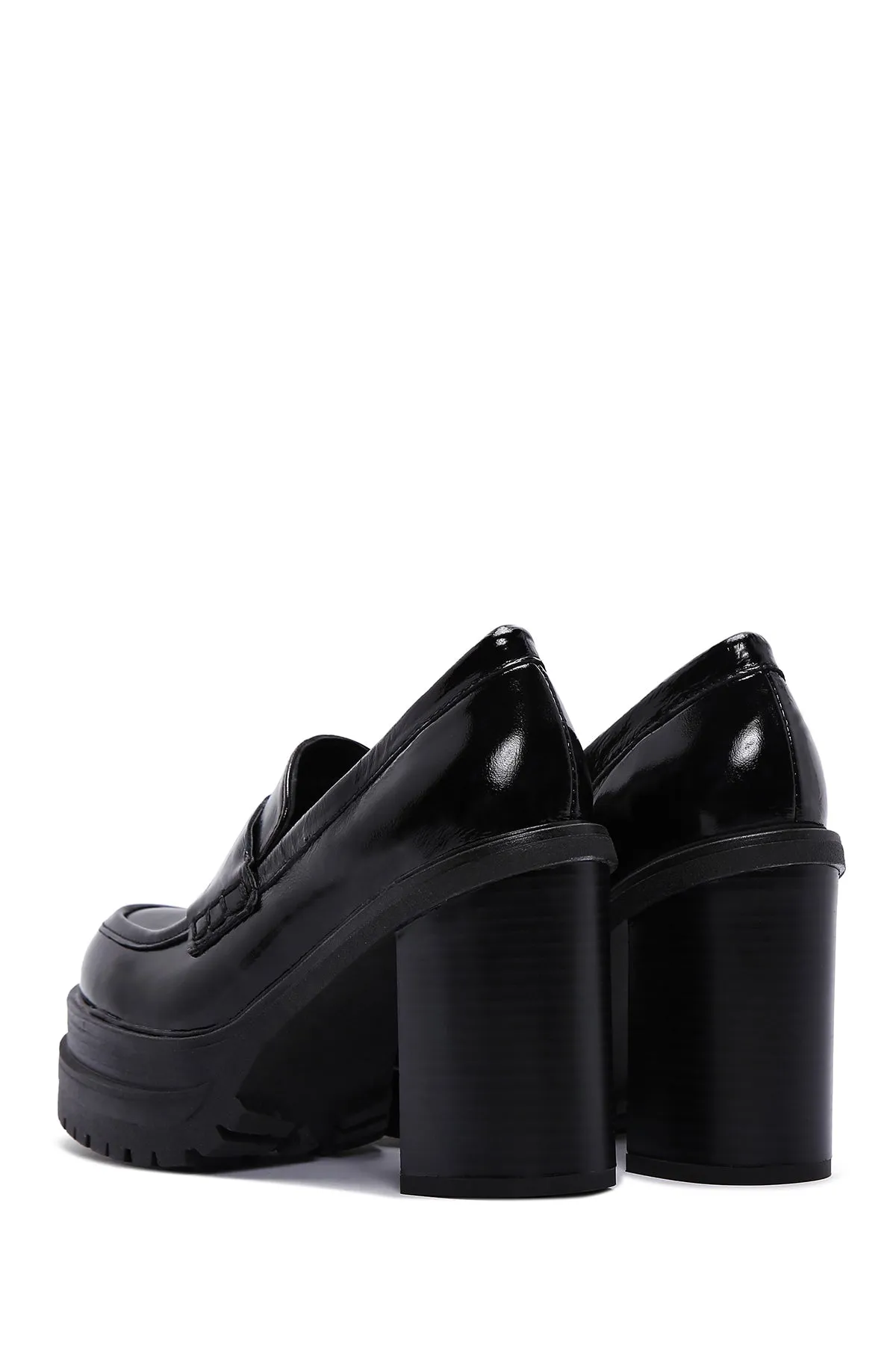 Kadın Siyah Rugan Deri Topuklu Loafer