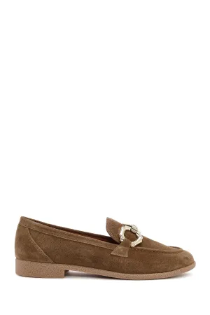 Kadın Taba Süet Deri Maskülen Loafer