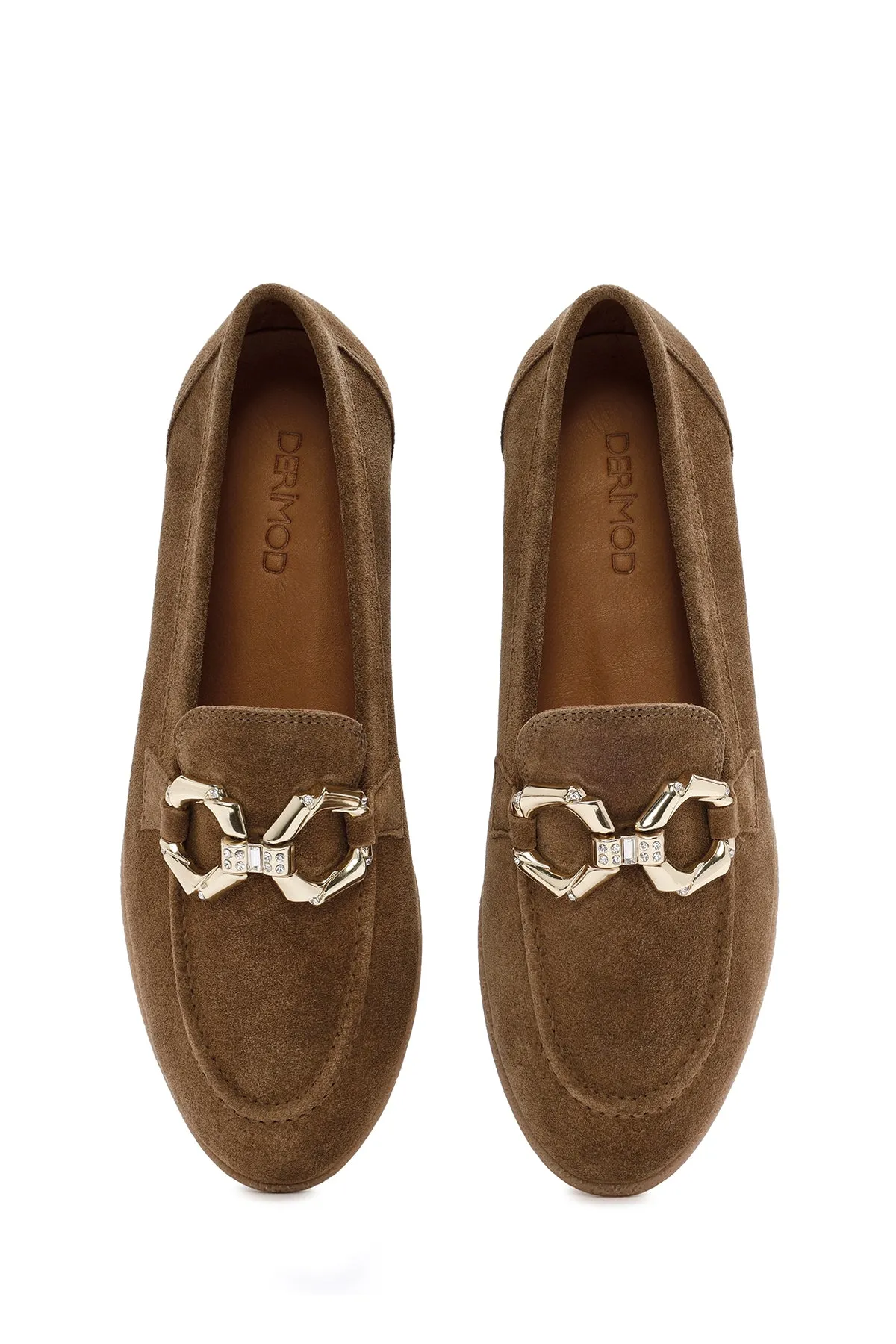 Kadın Taba Süet Deri Maskülen Loafer