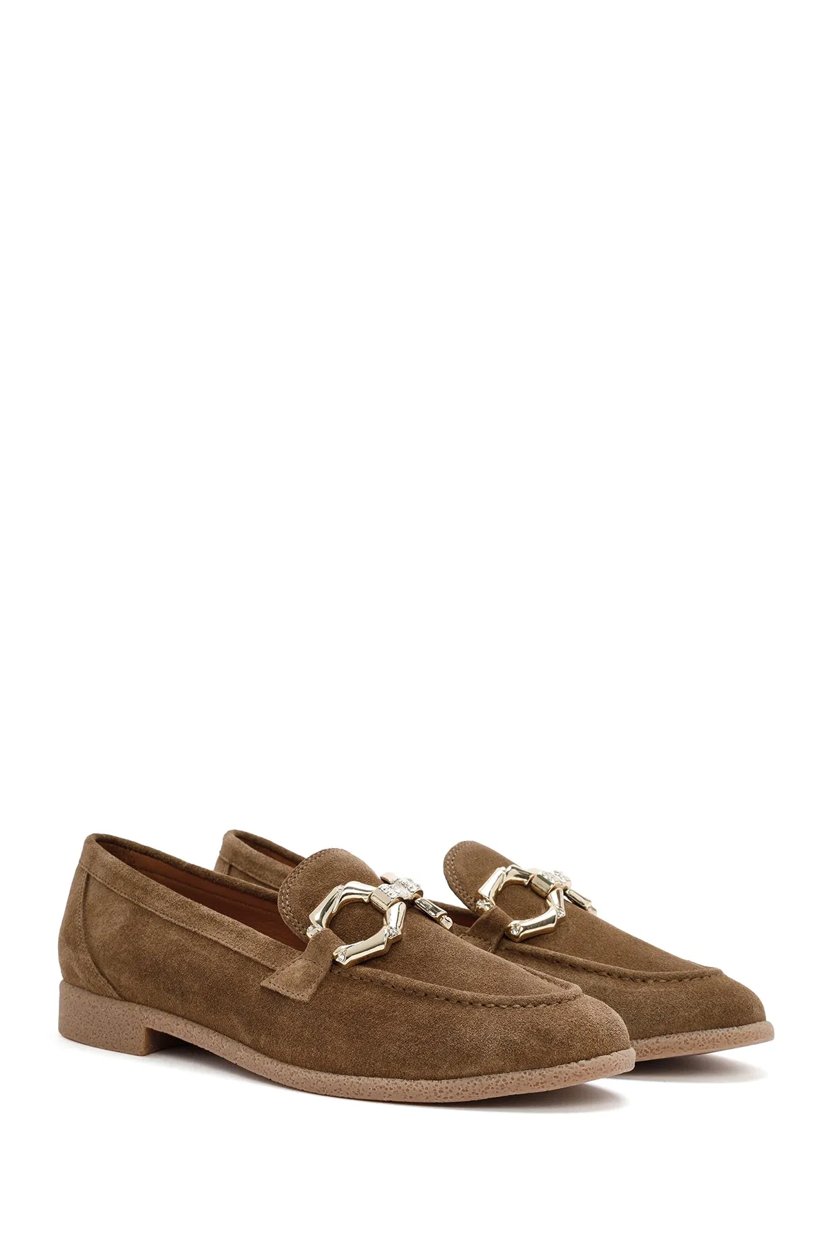 Kadın Taba Süet Deri Maskülen Loafer