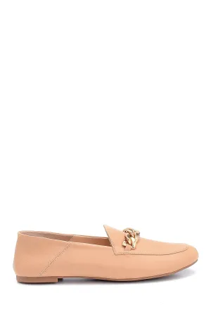 Kadın Zincir Detaylı Deri Loafer