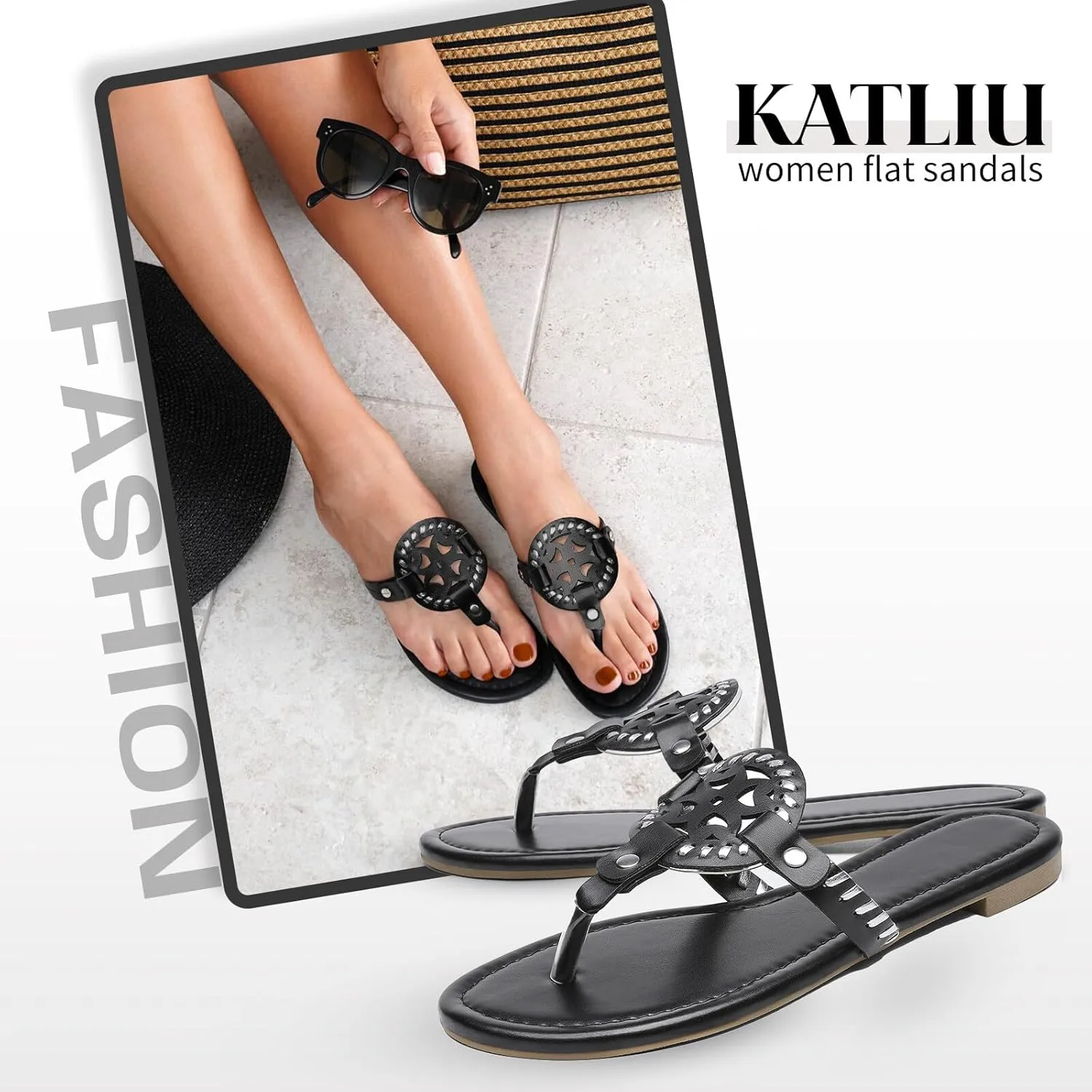 katliu Women's Flat Sandals Flip Flop Thong Sandals Cute Dressy Sandals