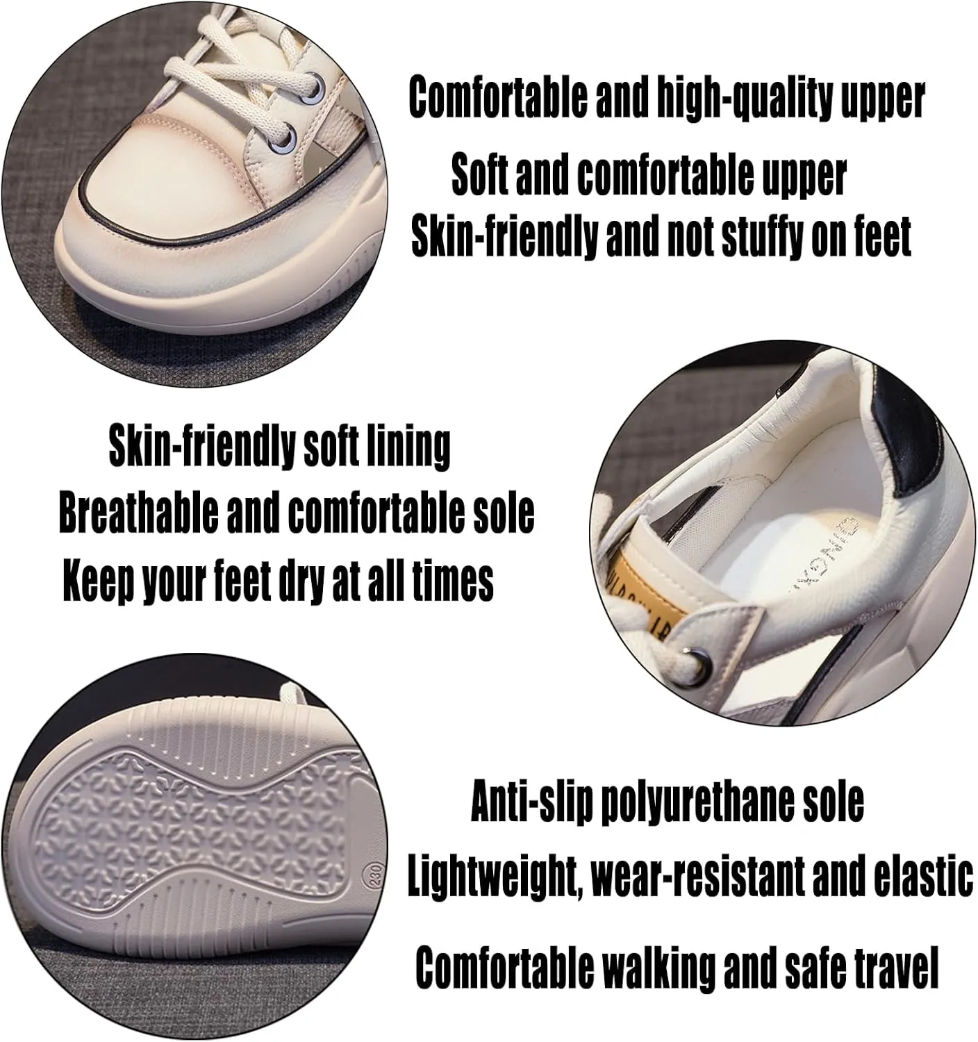 KCTRFSJ Women's Leather Hollow Casual Platform Sneakers,Fashion Lace-up Breathable Increasing Walking Shoes,Comfortable Low Top Non-Slip Running Sports Shoe