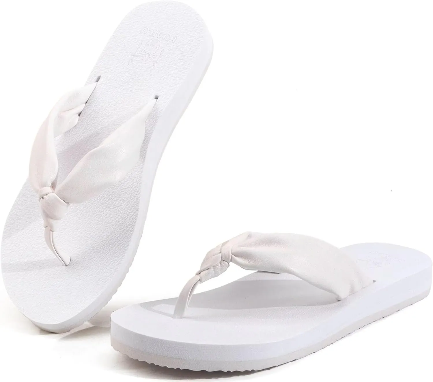 KuaiLu Womens Flip Flops With Arch Support Comfortable Yoga Mat Cushion Thong Leather Sandals for Ladies Fashion Slip On Summer Beach Walking Slides Indoor Outdoor Travel Orthotic Slippers