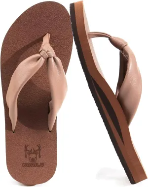 KuaiLu Womens Flip Flops With Arch Support Comfortable Yoga Mat Cushion Thong Leather Sandals for Ladies Fashion Slip On Summer Beach Walking Slides Indoor Outdoor Travel Orthotic Slippers