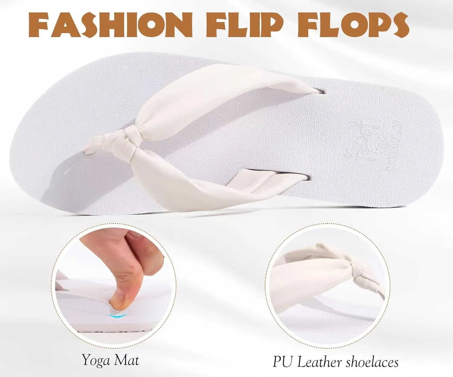 KuaiLu Womens Flip Flops With Arch Support Comfortable Yoga Mat Cushion Thong Leather Sandals for Ladies Fashion Slip On Summer Beach Walking Slides Indoor Outdoor Travel Orthotic Slippers