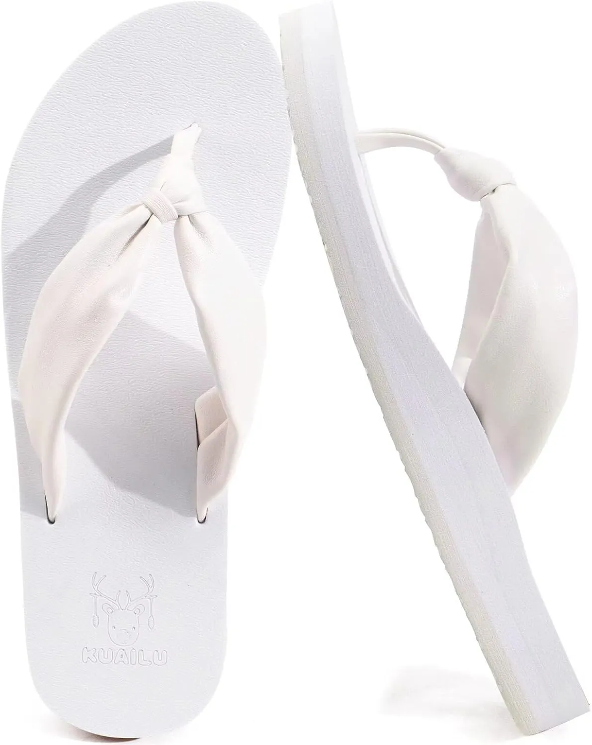 KuaiLu Womens Flip Flops With Arch Support Comfortable Yoga Mat Cushion Thong Leather Sandals for Ladies Fashion Slip On Summer Beach Walking Slides Indoor Outdoor Travel Orthotic Slippers