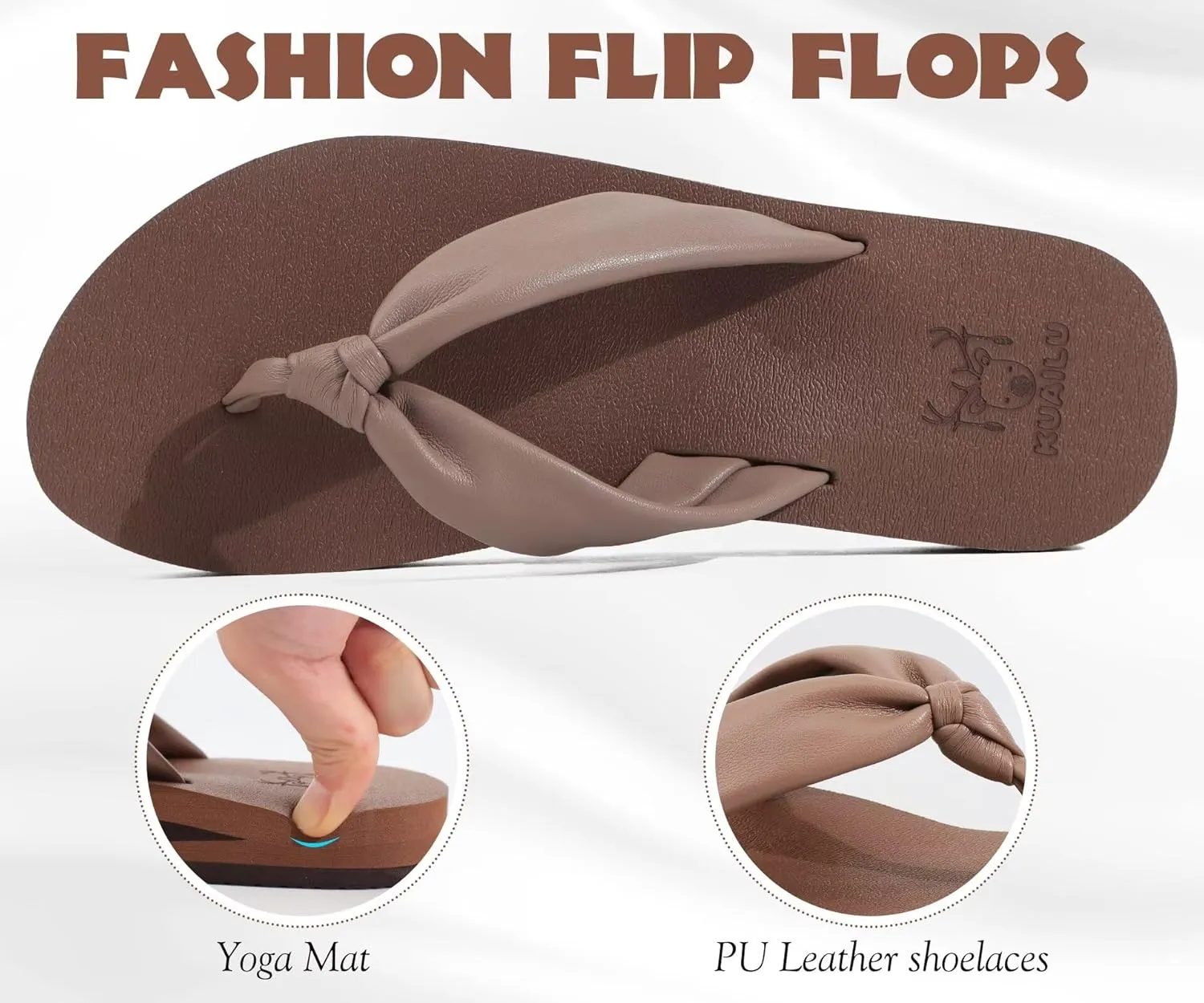 KuaiLu Womens Flip Flops With Arch Support Comfortable Yoga Mat Cushion Thong Leather Sandals for Ladies Fashion Slip On Summer Beach Walking Slides Indoor Outdoor Travel Orthotic Slippers