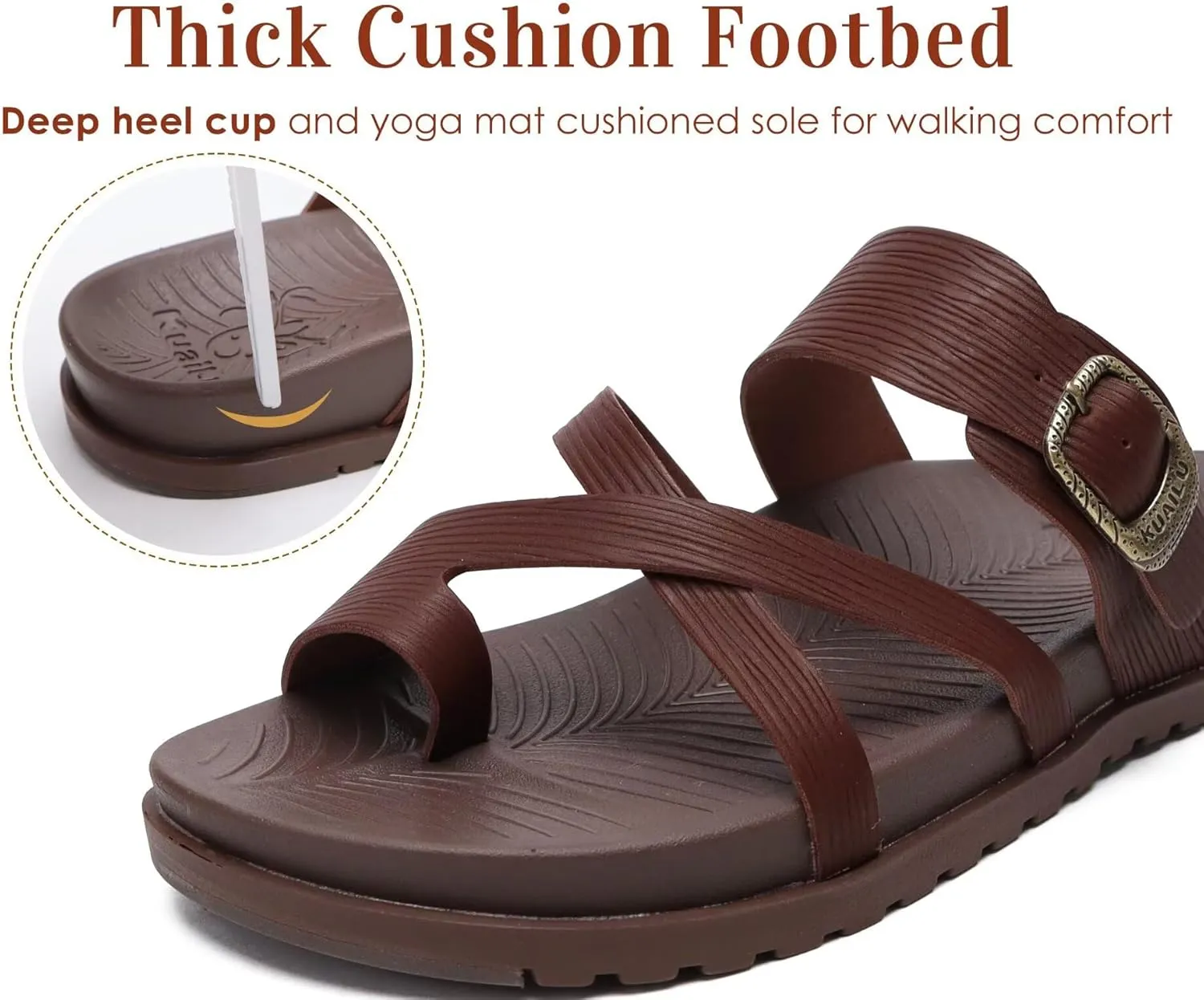 KuaiLu Womens Orthopedic Sandals With Comfortable Arch Support Cushion Yoga Mat Slides Fashion Summer Beach Flat Sandles Adjustable Open Toe Travel Outdoor Plantar Fasciitis Flip Flops US Size 5-11