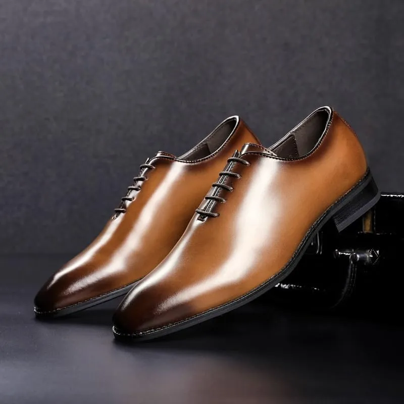 Lace-up Small Round Toe Brushed Color Business Leather Shoes Formal Gentleman Comfortable Casual Suitable for Matching Jeans Suit Pants