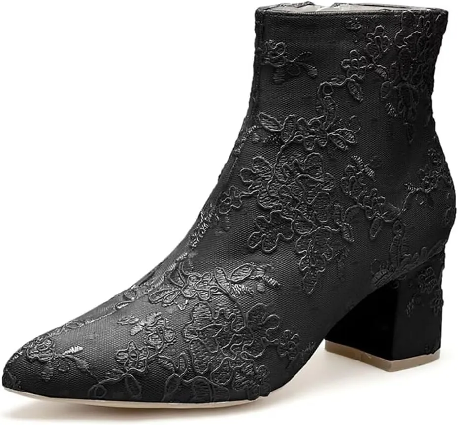 Lace Wedding Boots for Bride Block Heel Bridal Ankle Booties Wedding Heels Bride Shoes