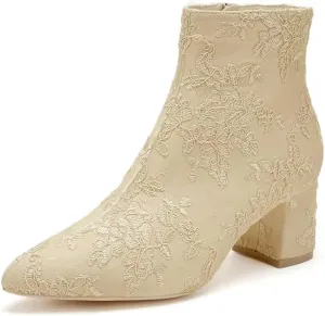 Lace Wedding Boots for Bride Block Heel Bridal Ankle Booties Wedding Heels Bride Shoes
