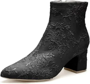 Lace Wedding Boots for Bride Block Heel Bridal Ankle Booties Wedding Heels Bride Shoes