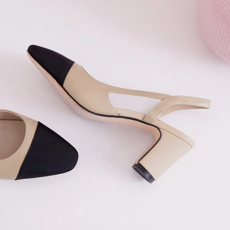 Ladies Cap Toe Leather Block Heel Slingback Pumps
