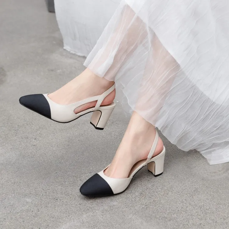 Ladies Cap Toe Leather Block Heel Slingback Pumps
