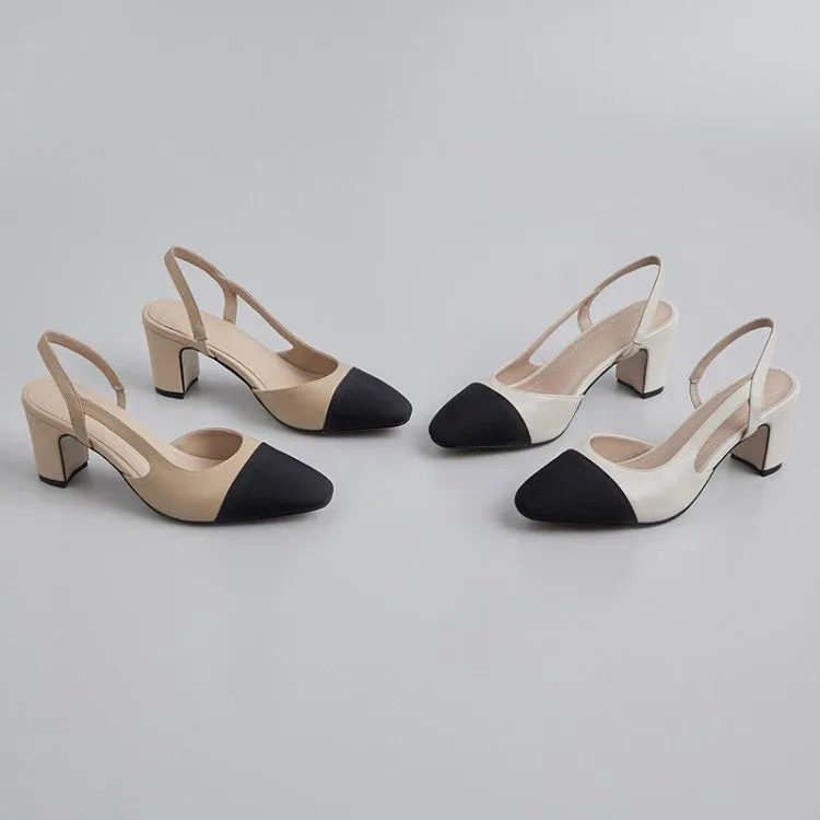 Ladies Cap Toe Leather Block Heel Slingback Pumps