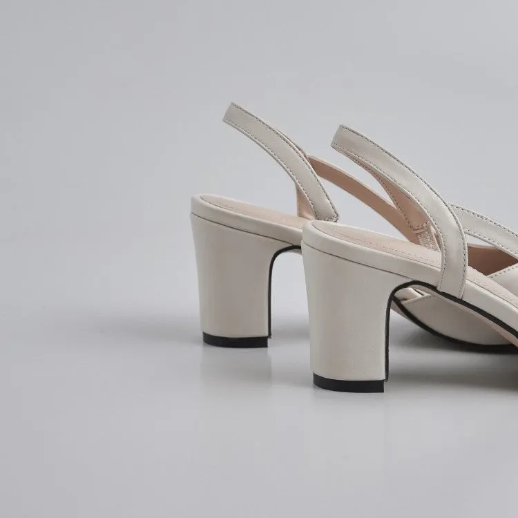 Ladies Cap Toe Leather Block Heel Slingback Pumps