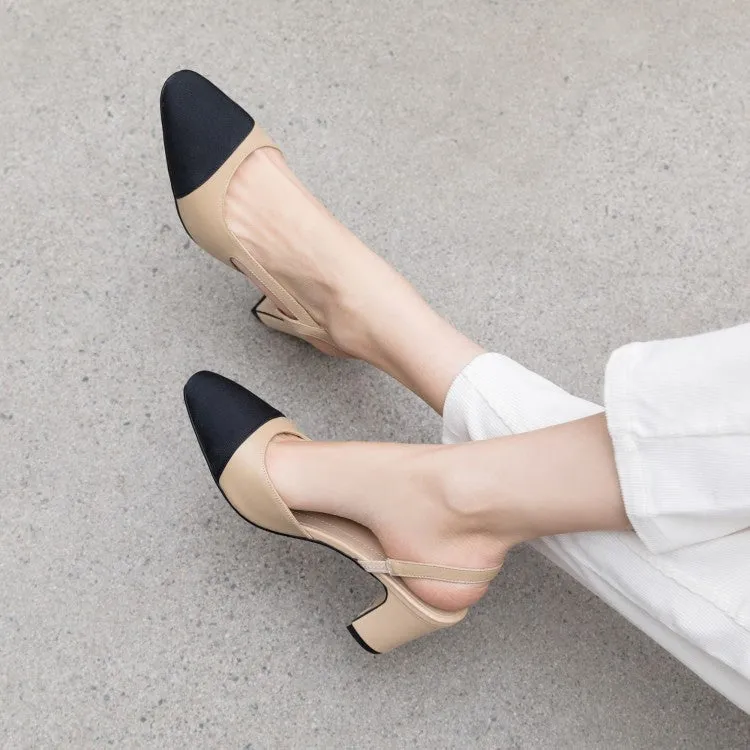 Ladies Cap Toe Leather Block Heel Slingback Pumps