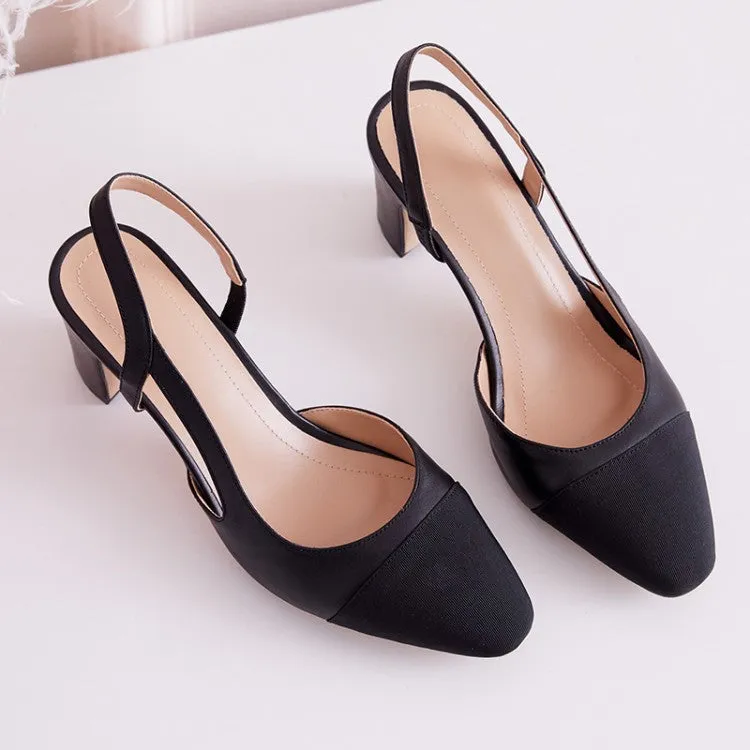 Ladies Cap Toe Leather Block Heel Slingback Pumps
