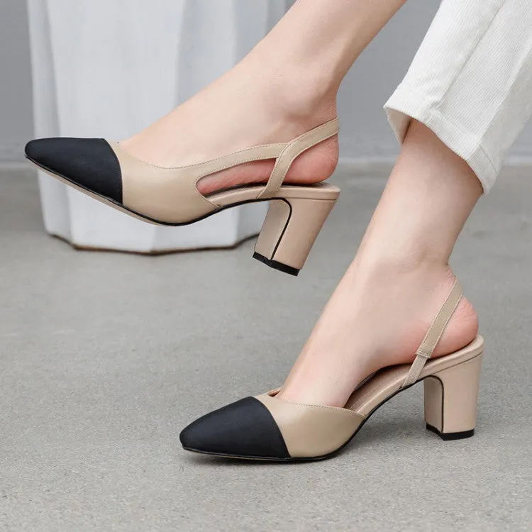 Ladies Cap Toe Leather Block Heel Slingback Pumps