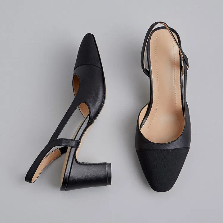 Ladies Cap Toe Leather Block Heel Slingback Pumps