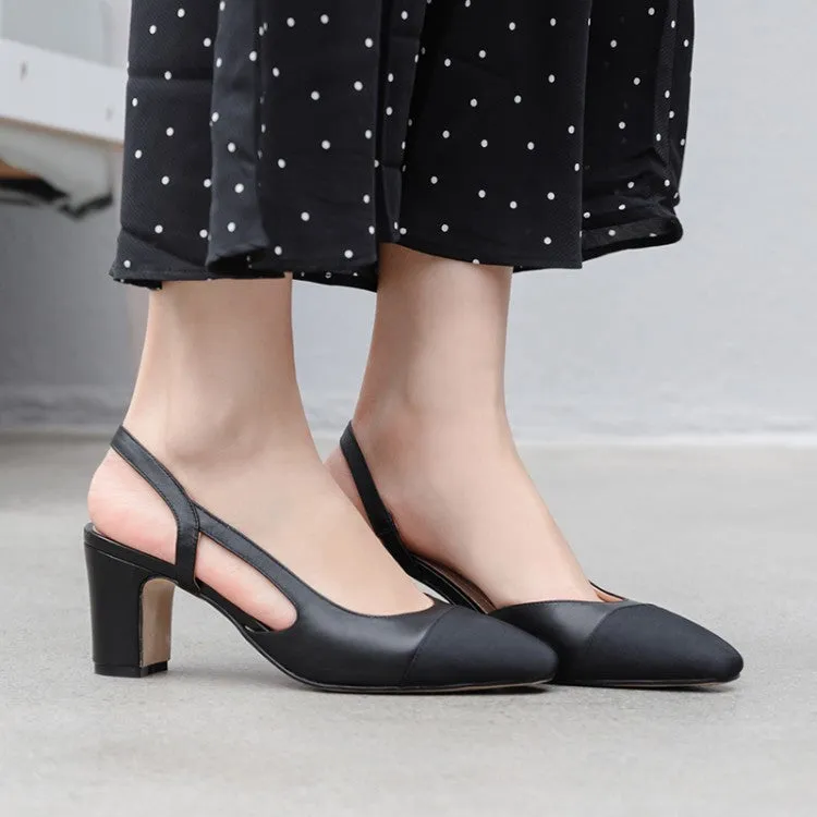 Ladies Cap Toe Leather Block Heel Slingback Pumps