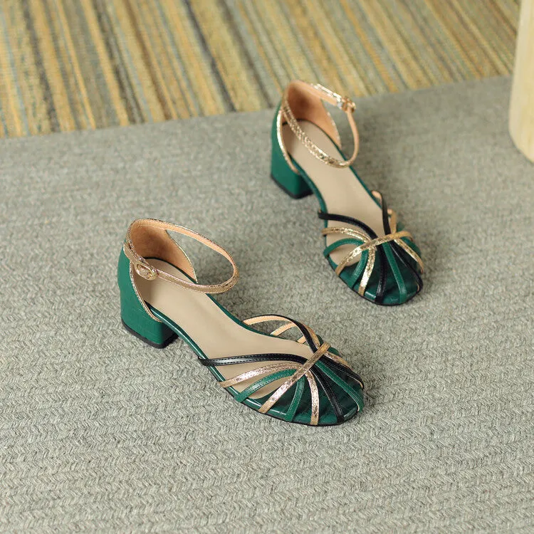 Ladies Closed Toe Ankle Strap Block Heel Gladiator Sandals