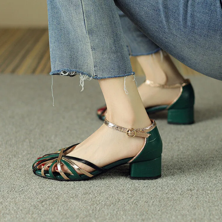 Ladies Closed Toe Ankle Strap Block Heel Gladiator Sandals