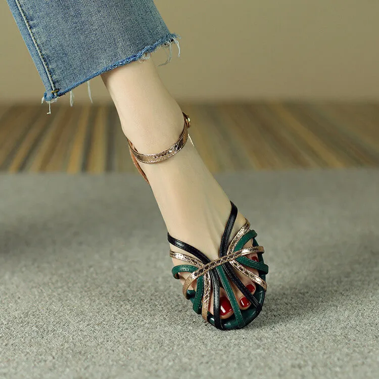 Ladies Closed Toe Ankle Strap Block Heel Gladiator Sandals