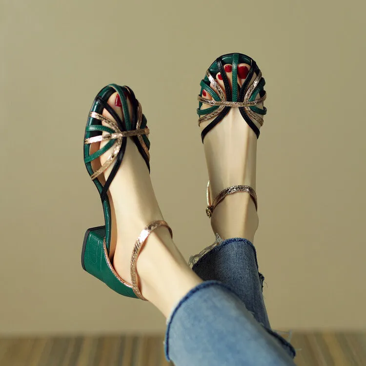 Ladies Closed Toe Ankle Strap Block Heel Gladiator Sandals