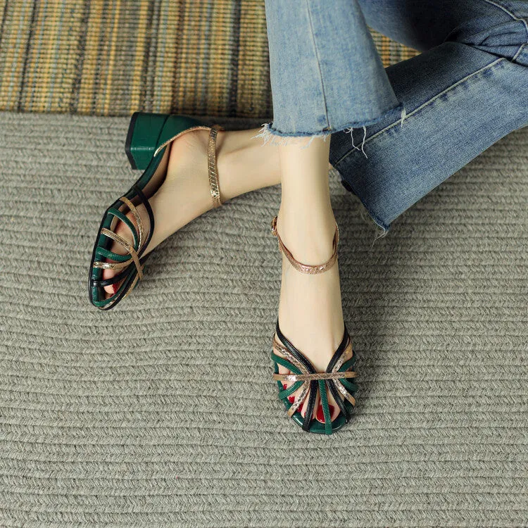 Ladies Closed Toe Ankle Strap Block Heel Gladiator Sandals