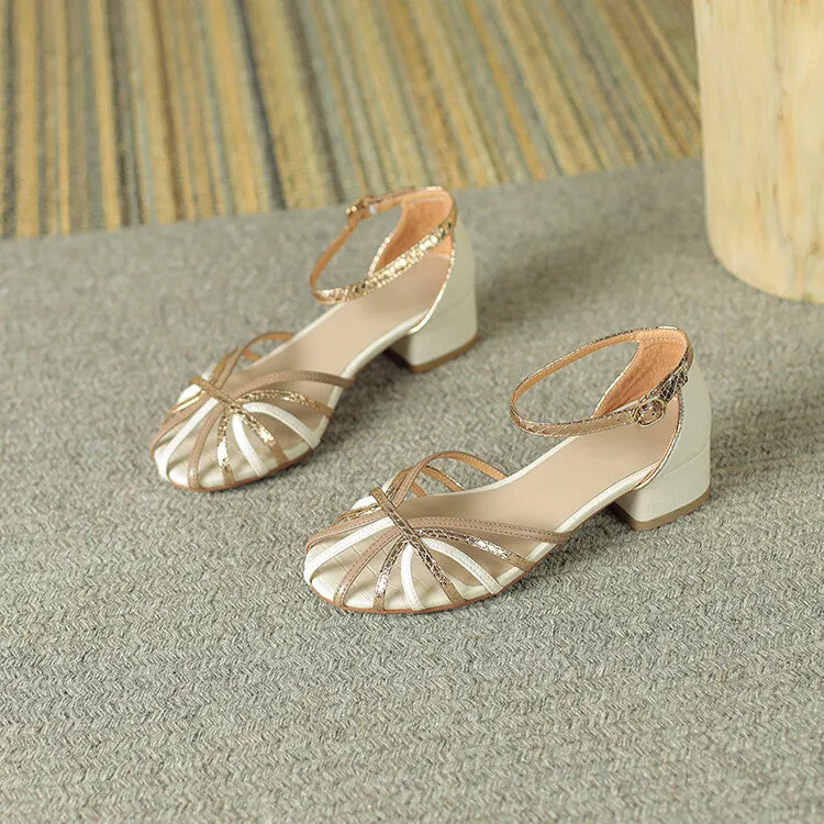 Ladies Closed Toe Ankle Strap Block Heel Gladiator Sandals
