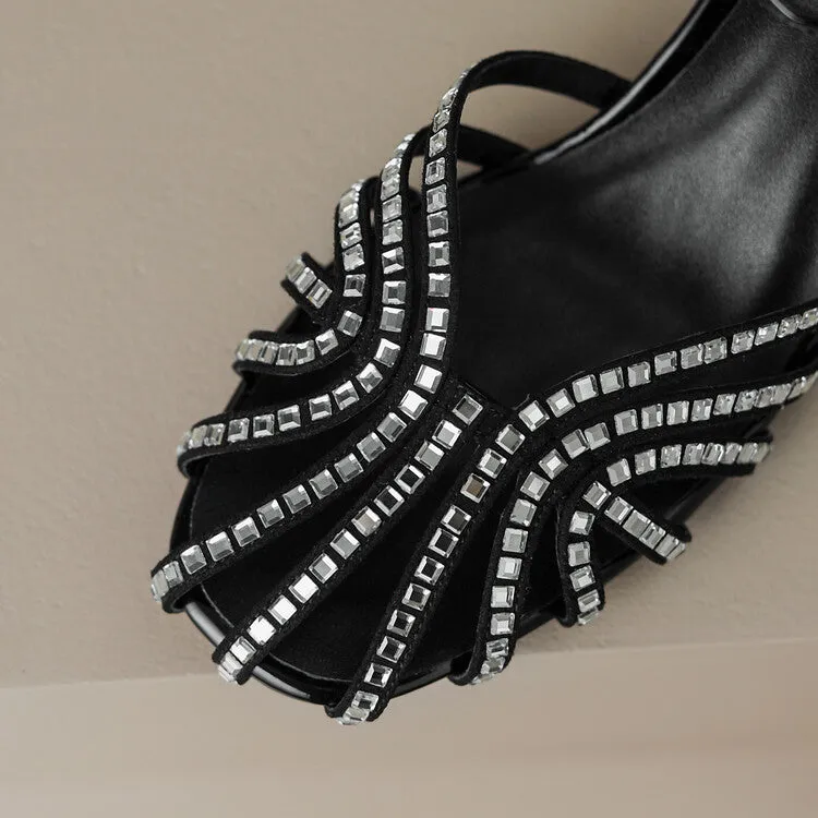 Ladies Closed Toe Rhinestone Detail Block Low Heel Gladiator Sandals