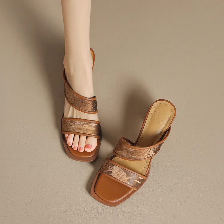 Ladies Genuine Leather Block Heel Dress Sandals