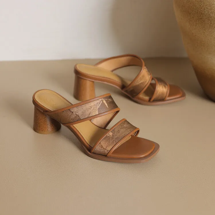 Ladies Genuine Leather Block Heel Dress Sandals