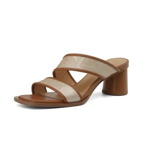 Ladies Genuine Leather Block Heel Dress Sandals