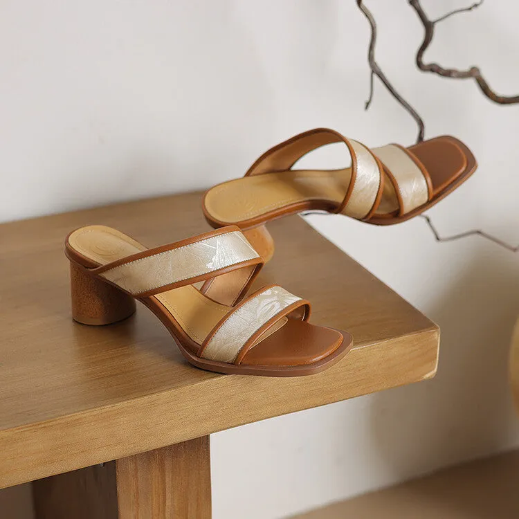 Ladies Genuine Leather Block Heel Dress Sandals