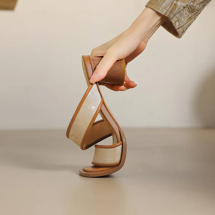 Ladies Genuine Leather Block Heel Dress Sandals