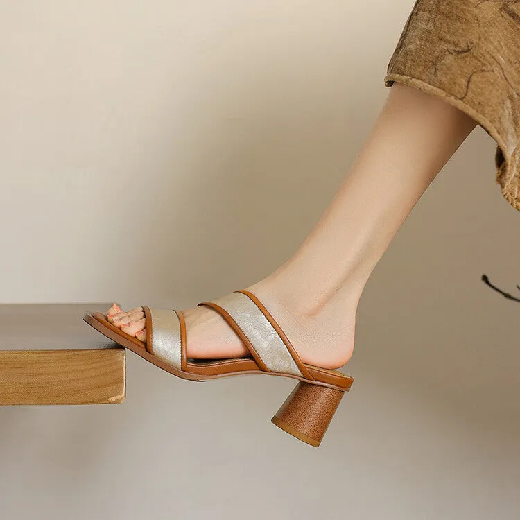 Ladies Genuine Leather Block Heel Dress Sandals