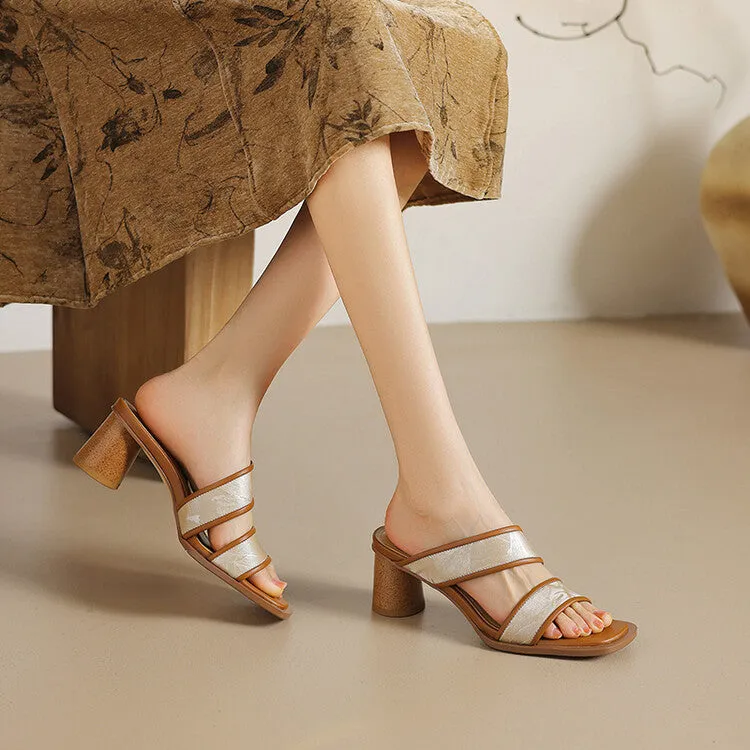 Ladies Genuine Leather Block Heel Dress Sandals