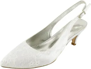 Ladies Ivory Lace Mesh Bridal Wedding Shoes Comfortable Mid Heel Ankle Strap Potty Toe Pumps 2.36 "Kitten Heel Evening Shoes,Ivory,11