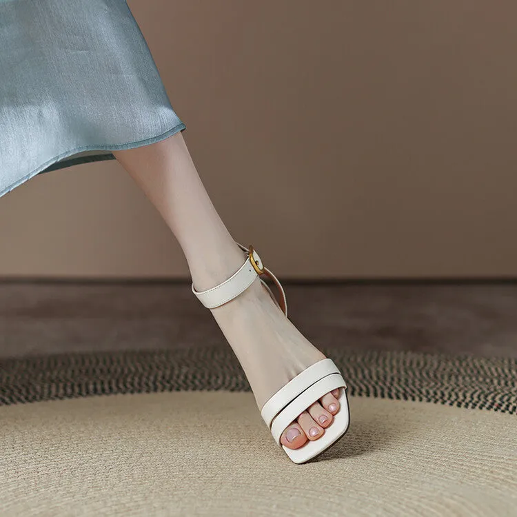 Ladies Leather Ankle Strap Block Heel Sandals