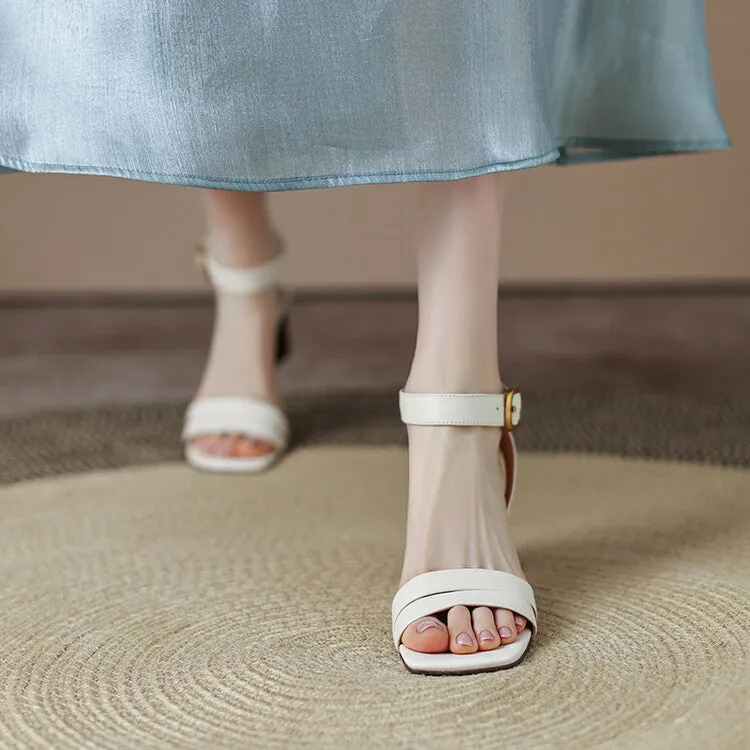 Ladies Leather Ankle Strap Block Heel Sandals