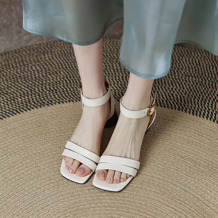 Ladies Leather Ankle Strap Block Heel Sandals