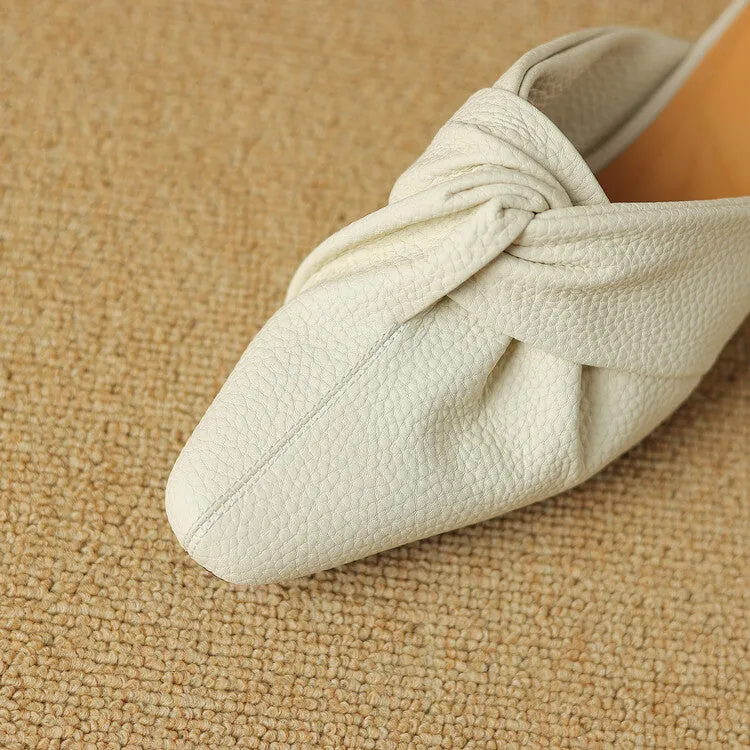Ladies Pointed Toe Twist-front Leather Heeled Mules