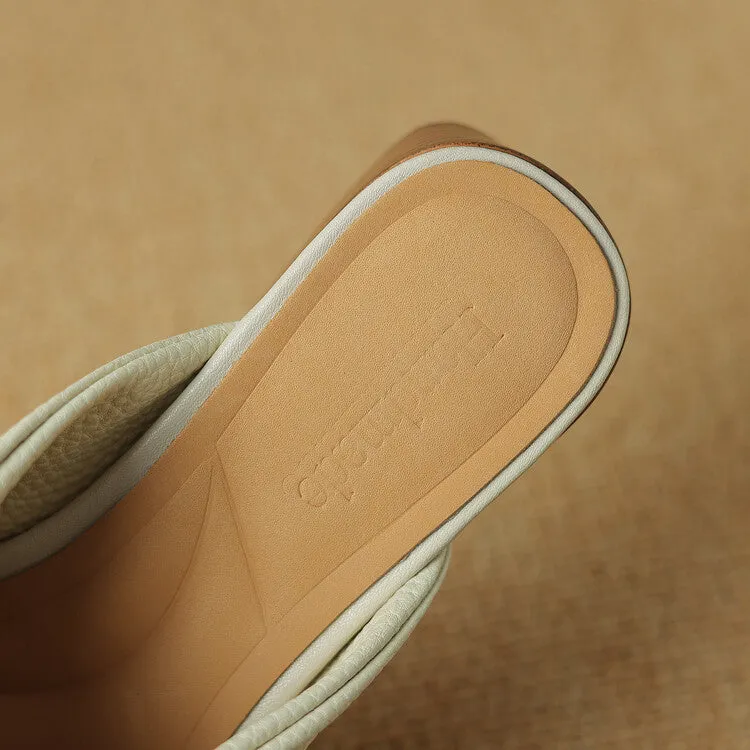 Ladies Pointed Toe Twist-front Leather Heeled Mules
