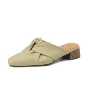 Ladies Pointed Toe Twist-front Leather Heeled Mules