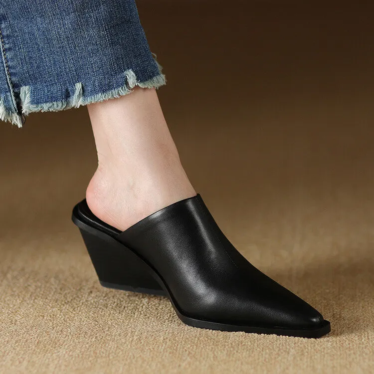 Ladies Pointed Toe Wedge Mules Y2198
