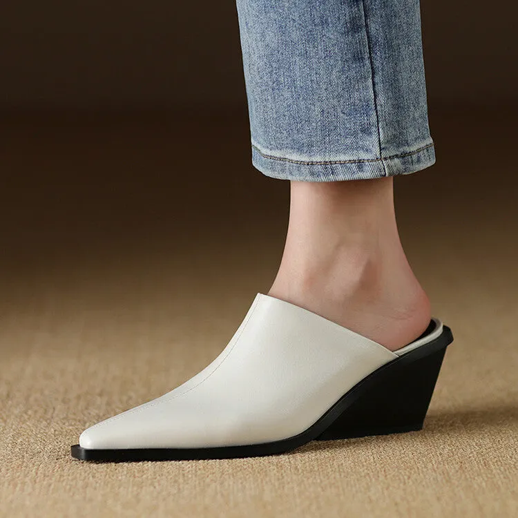Ladies Pointed Toe Wedge Mules Y2198